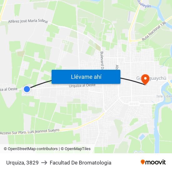 Urquiza, 3829 to Facultad De Bromatologia map