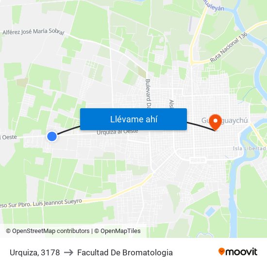 Urquiza, 3178 to Facultad De Bromatologia map