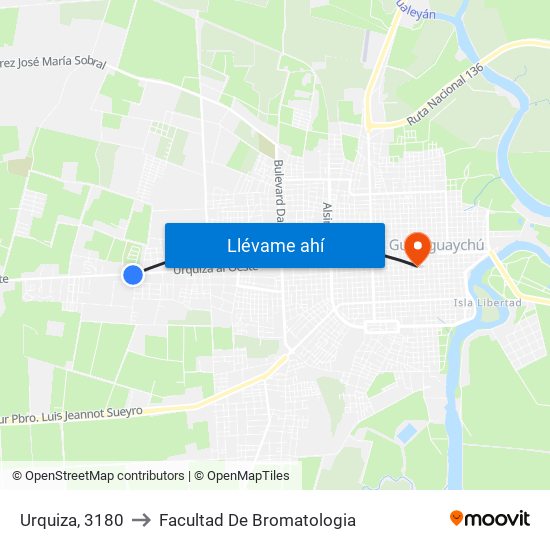 Urquiza, 3180 to Facultad De Bromatologia map