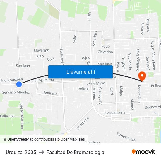 Urquiza, 2605 to Facultad De Bromatologia map