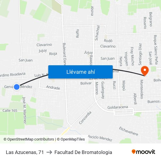 Las Azucenas, 71 to Facultad De Bromatologia map