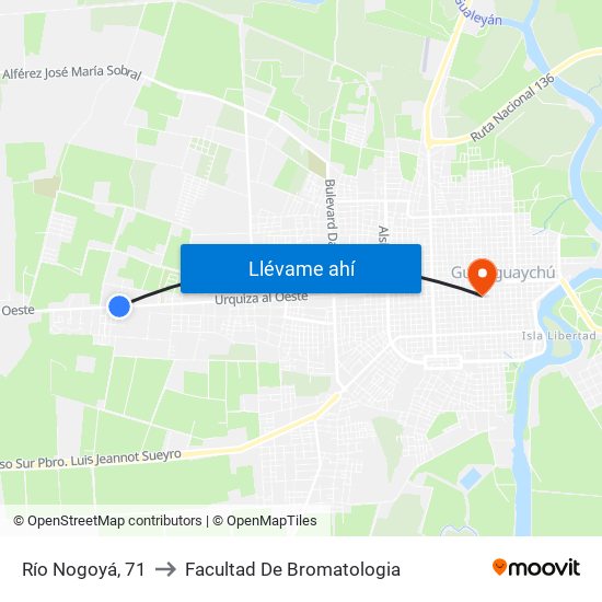 Río Nogoyá, 71 to Facultad De Bromatologia map