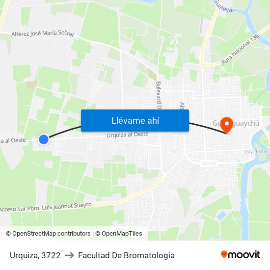 Urquiza, 3722 to Facultad De Bromatologia map