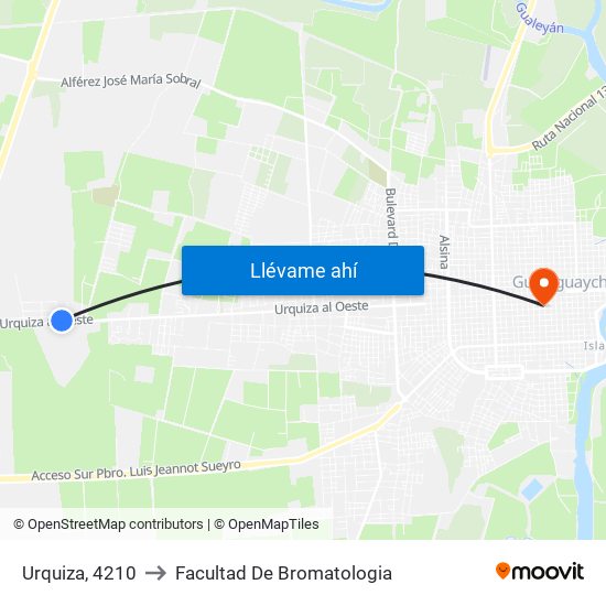 Urquiza, 4210 to Facultad De Bromatologia map