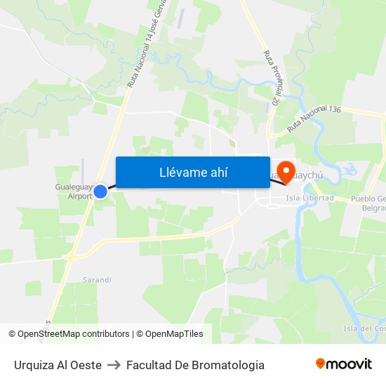Urquiza Al Oeste to Facultad De Bromatologia map