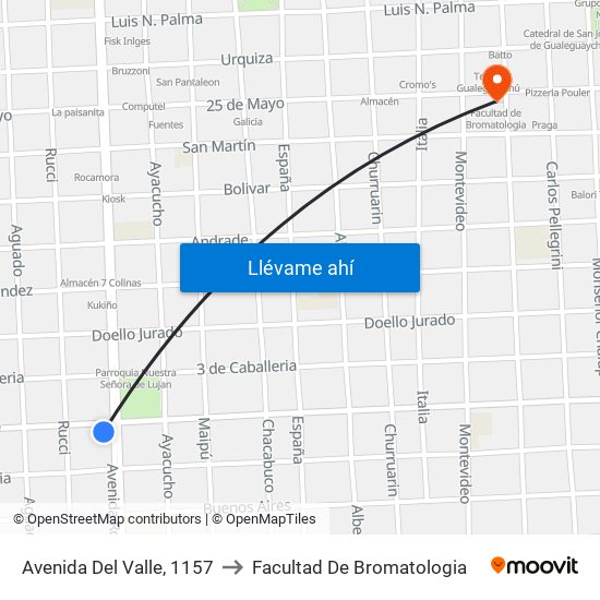 Avenida Del Valle, 1157 to Facultad De Bromatologia map