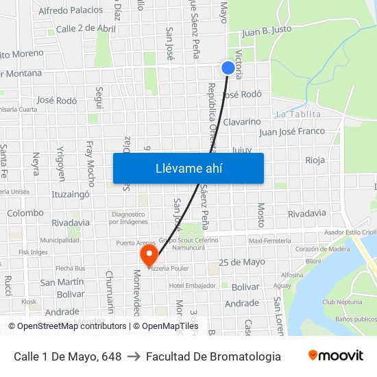 Calle 1 De Mayo, 648 to Facultad De Bromatologia map