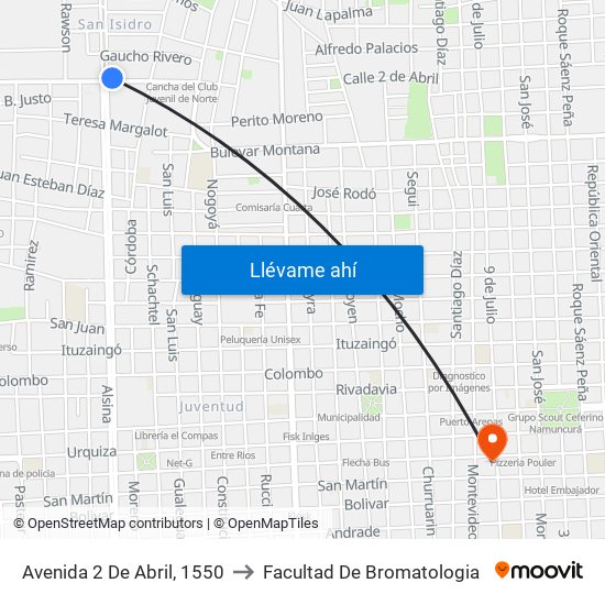 Avenida 2 De Abril, 1550 to Facultad De Bromatologia map