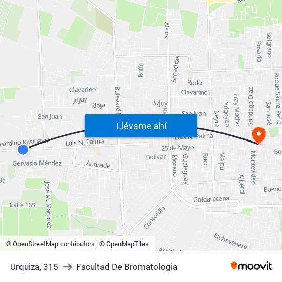 Urquiza, 315 to Facultad De Bromatologia map