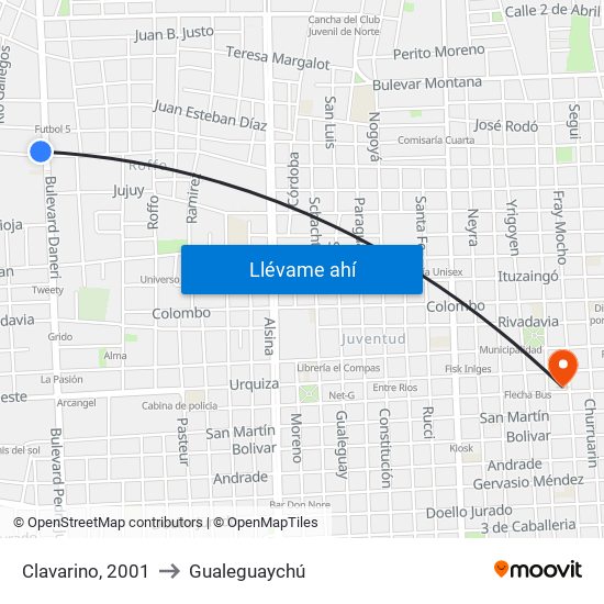 Clavarino, 2001 to Gualeguaychú map