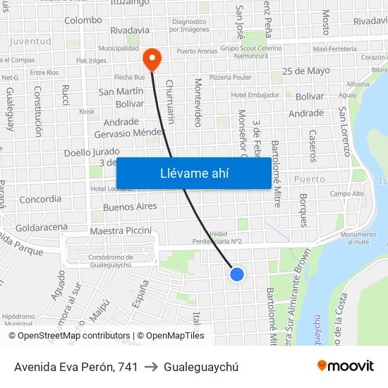 Avenida Eva Perón, 741 to Gualeguaychú map