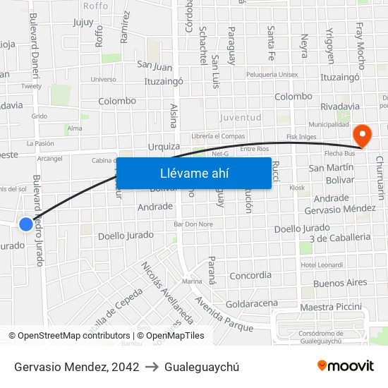 Gervasio Mendez, 2042 to Gualeguaychú map