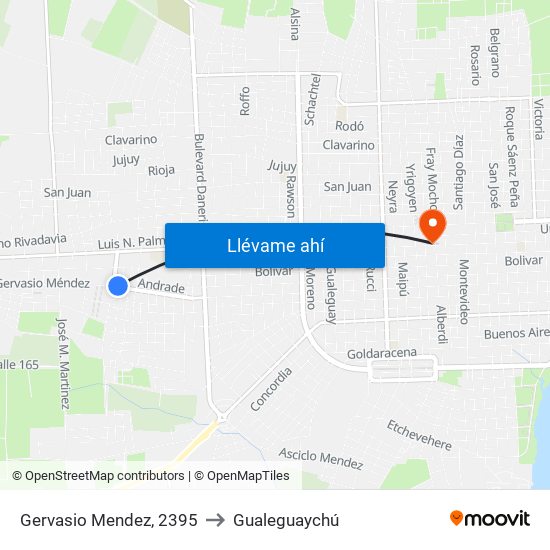Gervasio Mendez, 2395 to Gualeguaychú map