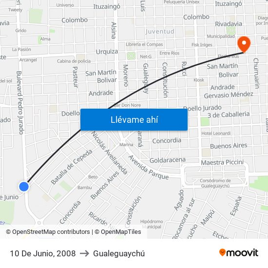 10 De Junio, 2008 to Gualeguaychú map