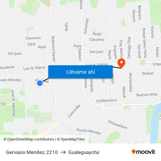 Gervasio Mendez, 2210 to Gualeguaychú map