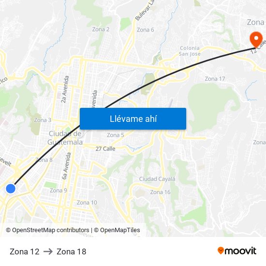 Zona 12 to Zona 18 map