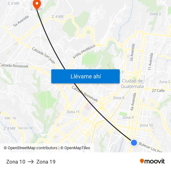 Zona 10 to Zona 19 map