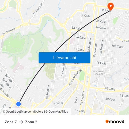 Zona 7 to Zona 2 map