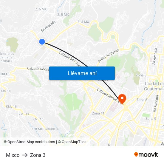 Mixco to Zona 3 map