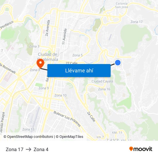Zona 17 to Zona 4 map