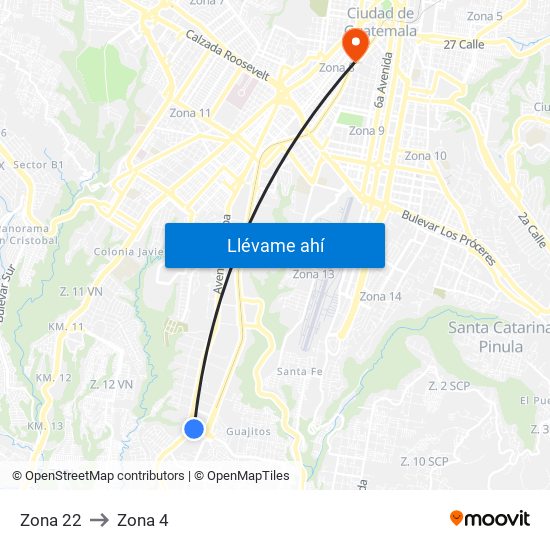 Zona 22 to Zona 4 map