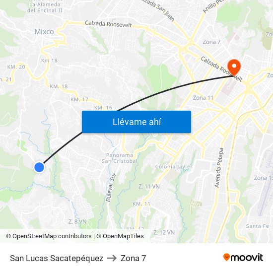 San Lucas Sacatepéquez to Zona 7 map