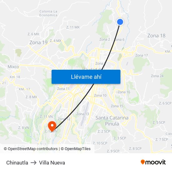 Chinautla to Villa Nueva map