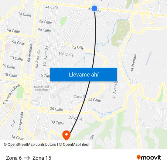 Zona 6 to Zona 15 map