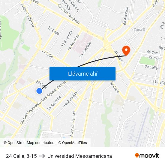 24 Calle, 8-15 to Universidad Mesoamericana map