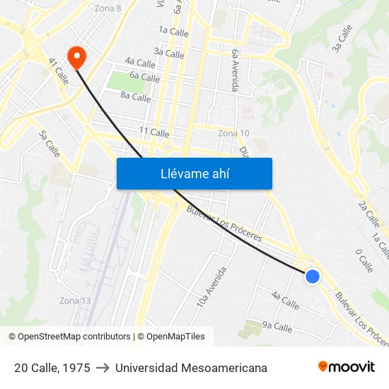 20 Calle, 1975 to Universidad Mesoamericana map