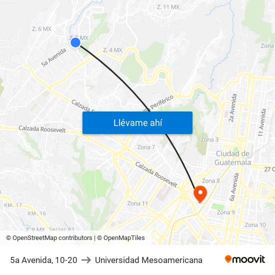5a Avenida, 10-20 to Universidad Mesoamericana map