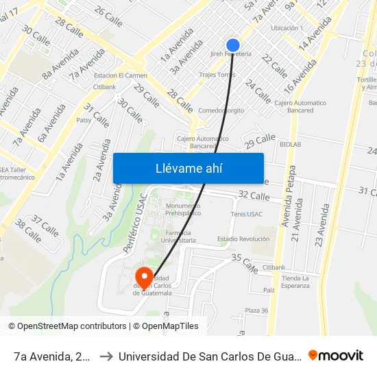 7a Avenida, 22-86 to Universidad De San Carlos De Guatemala map