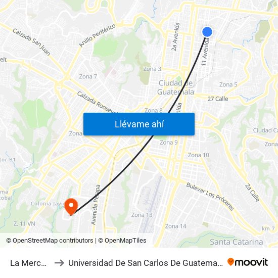 La Merced to Universidad De San Carlos De Guatemala map