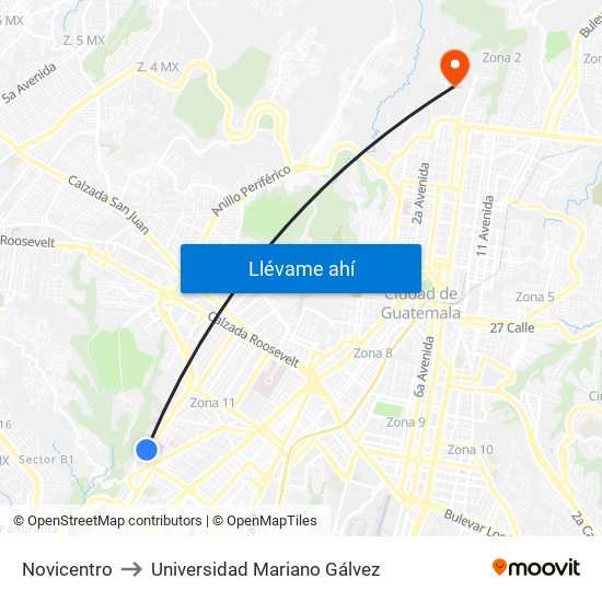 Novicentro to Universidad Mariano Gálvez map