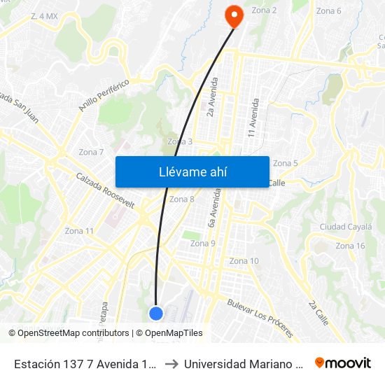 Estación 137 7 Avenida 11 Calle to Universidad Mariano Gálvez map