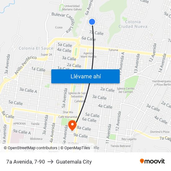 7a Avenida, 7-90 to Guatemala City map