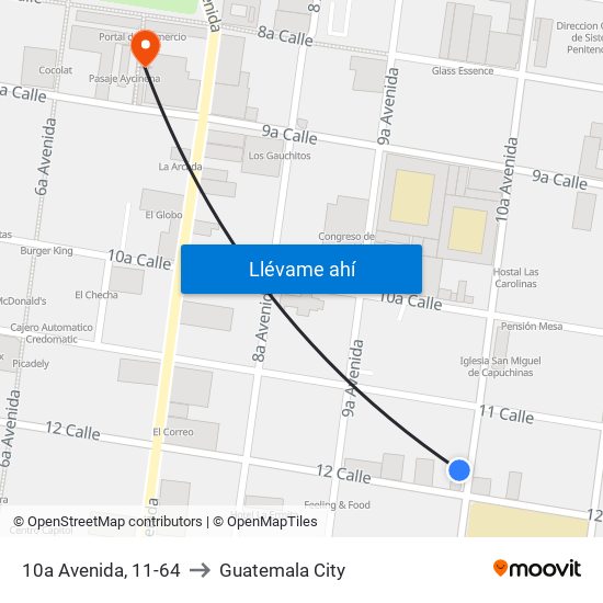 10a Avenida, 11-64 to Guatemala City map