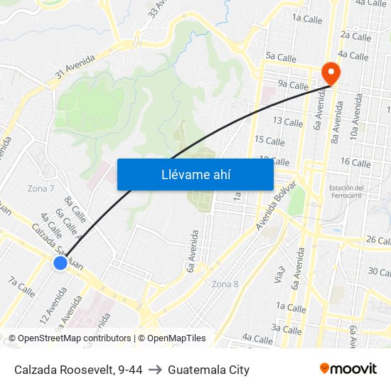 Calzada Roosevelt, 9-44 to Guatemala City map