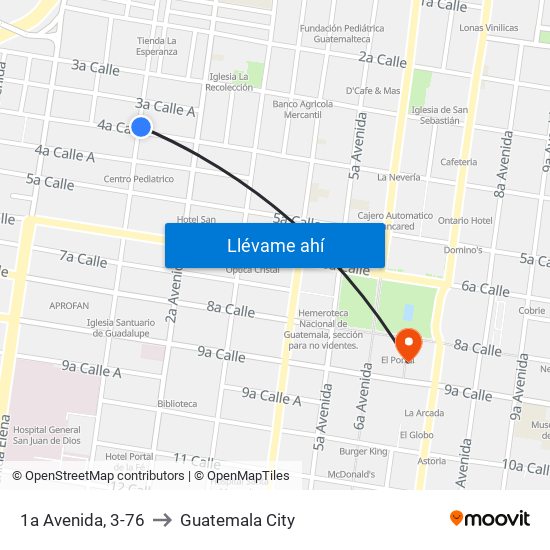 1a Avenida, 3-76 to Guatemala City map