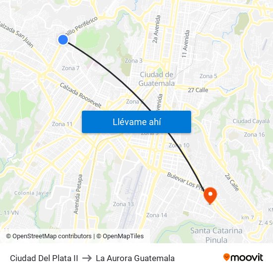 Ciudad Del Plata II to La Aurora Guatemala map