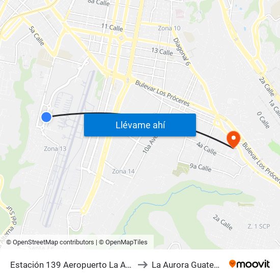 Estación 139 Aeropuerto La Aurora to La Aurora Guatemala map