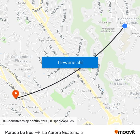 Parada De Bus to La Aurora Guatemala map