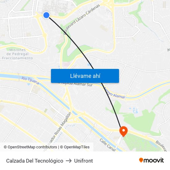 Calzada Del Tecnológico to Unifront map