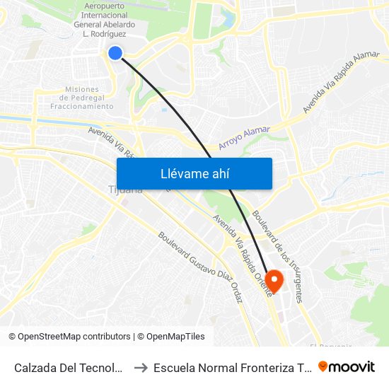 Calzada Del Tecnológico to Escuela Normal Fronteriza Tijuana map