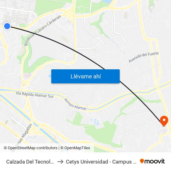 Calzada Del Tecnológico to Cetys Universidad  - Campus Tijuana map