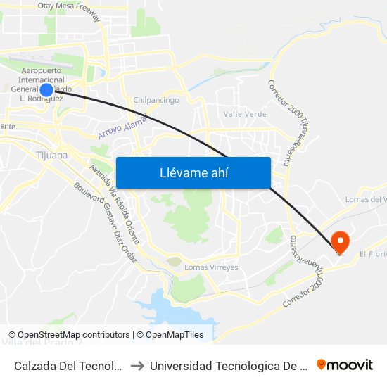 Calzada Del Tecnológico to Universidad Tecnologica De Tijuana map