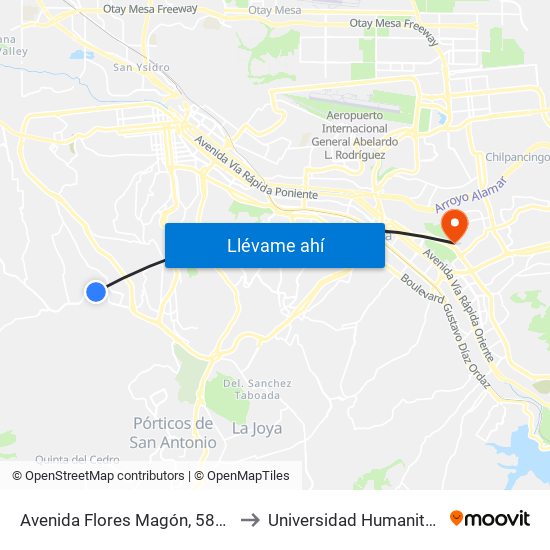 Avenida Flores Magón, 5801 to Universidad Humanitas map