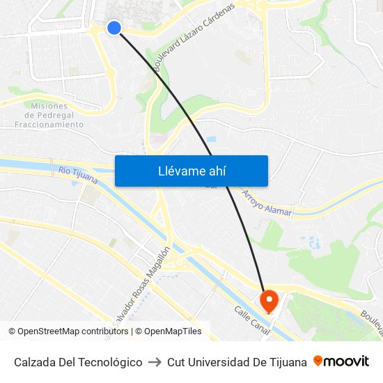 Calzada Del Tecnológico to Cut Universidad De Tijuana map