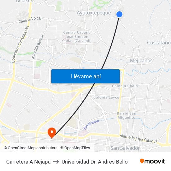 Carretera A Nejapa to Universidad Dr. Andres Bello map