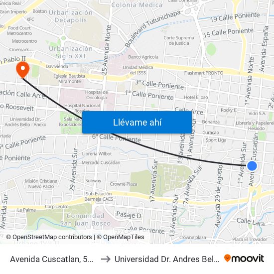 Avenida Cuscatlan, 528 to Universidad Dr. Andres Bello map